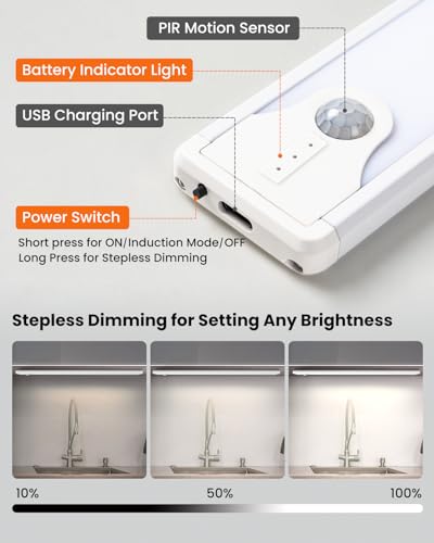 2-Count 16" SUNLINKCO Rechargeable Magnetic LED Under-Cabinet/Closet Lights w/ Dimmable Brightness (White, Motion Sensor/Hand Wave) - image 4