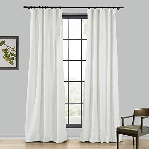 TWOPAGES Linen Curtain, 96 Inches Long Solid Room Darkening Hook Belt Single Curtain