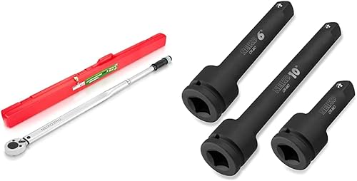 NEIKO PRO 03710B - Llave dinamométrica ajustable de 34 pulgadas SAE 100-700 pies-libra 48 pulgadas de longitud y barra de extensión de impacto