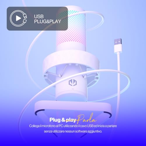 Endorfy Axis Streaming Onyx White, Effetti Rgb Dinamici, Jack Per Cuffie, Tasto Touch Per Mutare Con Indicatore Led, Manopola Del Guadagno, Usb Plug&Play, Microfono Con Pattern Regolabile, EY1B007 - 9
