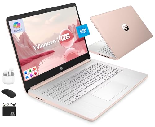 Image of HP Ultrabook 14 Laptop Computer Business Study & Home 2025, Lifetime MS Office + Windows 11 Pro, Quad-Core Intel CPU, 8GB RAM & 628GB Storage (128GB UFS+500GB Ext), WiFi 6, HubxcelAccessory, Rose Gold