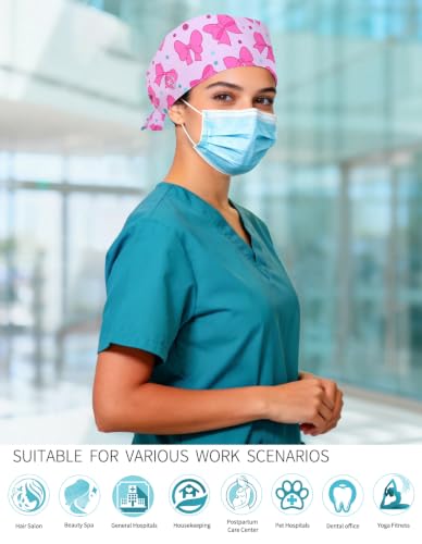 Image of Kousenpu Scrub Caps for Women, Adjustable Women's Surgical Cap with Buttons, Breathable Cute Design for Nurses and Doctors