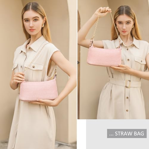 Image of CROJUYI Straw Shoulder Bag for Women Soft Small Woven Shoulder Purse Handbag,Beach Tote Straw Bag for Summer