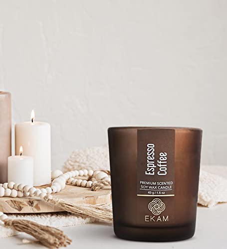 Image of EKAM Espresso Coffee Votive Soy Wax Scented Candle, 40 Grams, 10 Hours Burn Time| Long Lasting Premium Candles | Ideal for Home Decor | Gifting & Aromatherapy (Pack of 6)