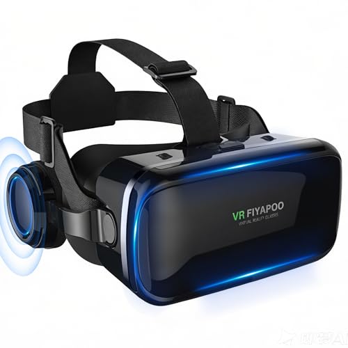 FIYAPOO 3D VR Brille mit HiFi Kopfhörern, Immersive Virtual Reality für Spiele & Filme, Ergonomisches Design, Unterstützt 4,7-6,7 Zoll Smartphones, Weihnachten Geschenk für