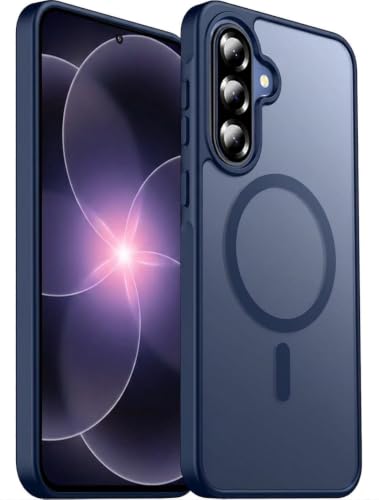 Image of Elzzi Magnetic Magsafe Case for Samsung Galaxy A57 5G Cover, Compatible with MagSafe Translucent Matte Hard PC + TPU Hybrid Back Cover, Slim Shock-Resistant Protective Case (Navy)