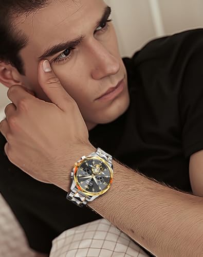 OUPINKE Men's Watches Automatic Skeleton Self-Winding Original Mechanical Gold Luxury Tonneau Sapphire Crystal Waterproof Dress Gifts Wrist Watches3