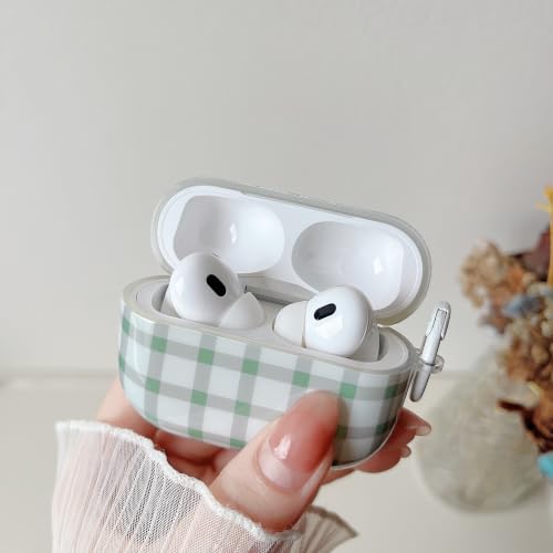 Image of MINSCOSE for AirPods Pro 2nd /1st Generation Clear Case,Cute Plaid Retro Aesthetic Design with Girly Keychain Lock,Soft TPU Protective Shockproof Case with Cleaner Kit for Airpods Pro /Pro 2-Green