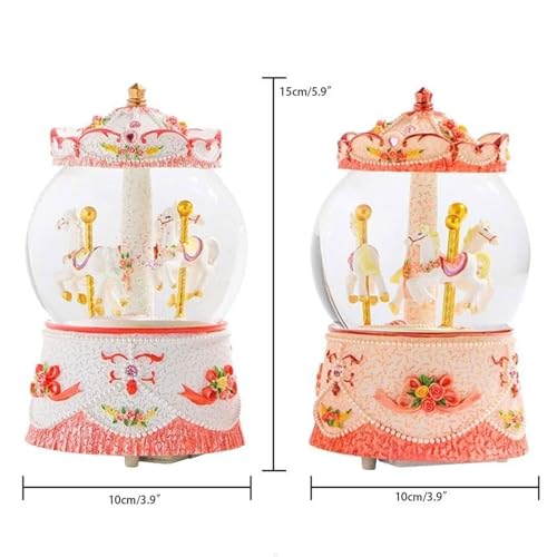 Caja de música con bola de cristal y carrusel giratorio con luces de colores para Navidad 3