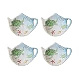Supreme Housewares Sea Turtle Tea Bag Holders, Teapot Shaped Tea Bag Coasters Spoon Rests Saucer Seasoning Dish Set, Multicolor, 4 x 3 Inch, Set of 4