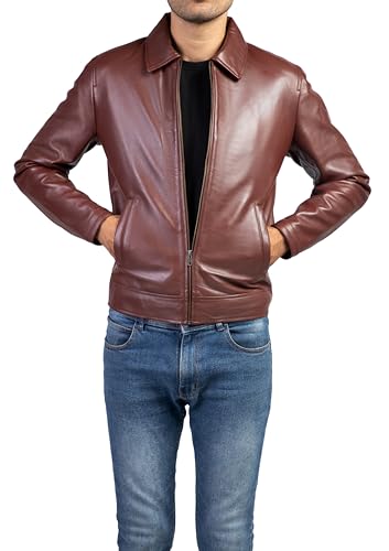 Image of Jild Polo Collar Premium Leather Jacket Men - Old School Classic Style Everyday Wear Real Lambskin Mens Leather Jacket
