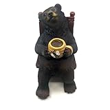 BELLA HAUS DESIGN Black Bear Garden Statue | Coffee-Loving Bear Cabin DΓ©cor for Garden Patio Office or Home | Whimsical Rustic Figurine | Hand-Painted Resin Outdoor and Indoor Decoration