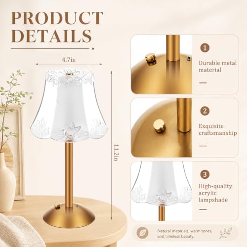 Image of Liliful 2 Pcs Cordless Table Lamp LED Touch, Gold, Floral Lace Style