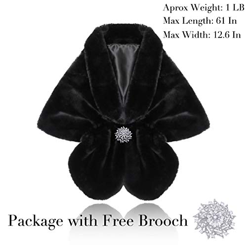 Unicra Wedding Fur Wraps and Shawls Faux Fox Fur Stoles Winter Cover Up with Rhinestones Brooch for Women and Girls2