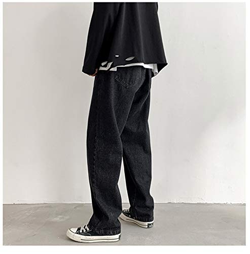 Andongnywell Men's Plain Loose-Fitting Straight Leg Jeans Baggy Straight Thick Ceiling Wide-Leg Denim Pants Trousers2