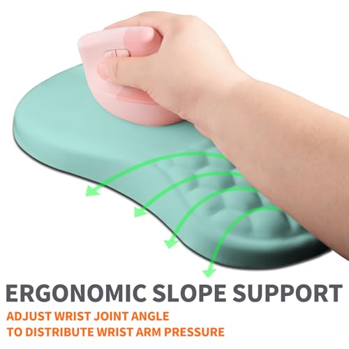 Image of Ergonomic Joint Wrist Support Mouse Pad with Memory Foam Cushion Massage Bump, Carpal Tunnel Pain Relief Mousepad Slope Design for Wrist Rest, 11.8x7.9 in, LightBlue