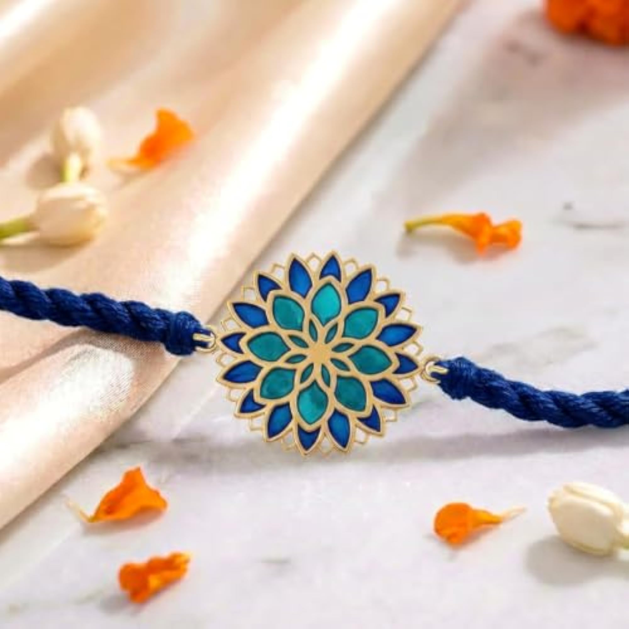 Lotus Mandala & Rhodium Plated 925 Silver Rakhi Combo