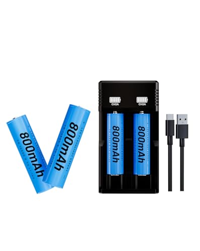 2-Slot 14500 Battery Charger Kit 4 pcs 800mAh Real Capacity Button top, Universal 3.7V Li-ion Batteries Charger for 18650 26650 18500 16650 14500(No Suitable for nimh and Other 1.5V Batteries)