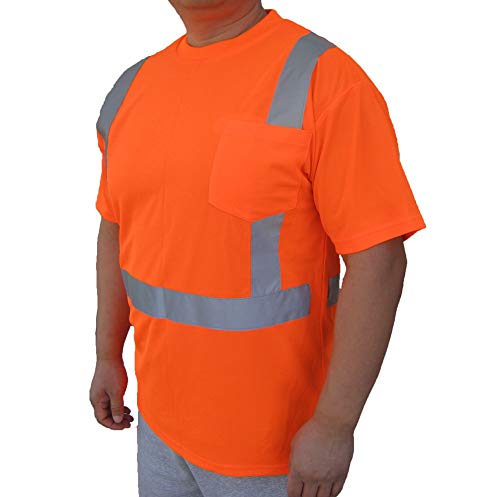 3C Products ST2000, ANSI/ISEA Class 2, Men’s High Vis Short Sleeve Safety T-Shirt, Jersey Mesh, Reflective, Neon Orange,L