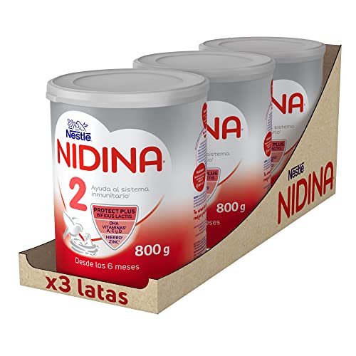 Nestlé NIDINA 2 Leche De Continuación en polvo para bebés a partir de los 6 meses. Pack de 3 botes de 800g (2400g en total) Cover
