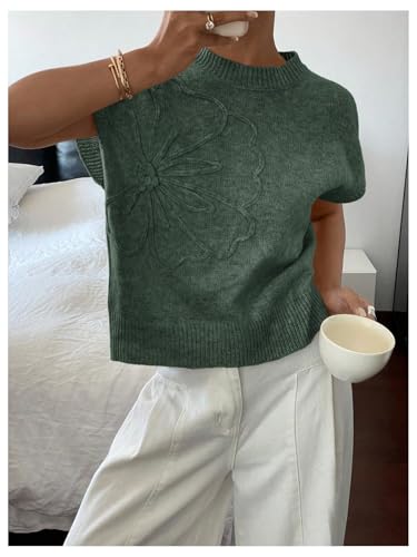 Women's Floral Short Sleeve Sweater Crew Neck Casual Pullover Tops Summer Knitwear3