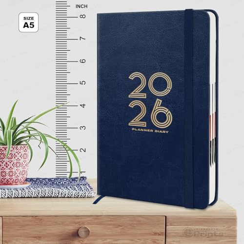 Image of Jhingalala Diaries - Hard Bound Leather Cover 2026 Diary with 365 Dates I Daily Planner Diary 2026 With Calendar | Size A5 15x21 cms (Blue)