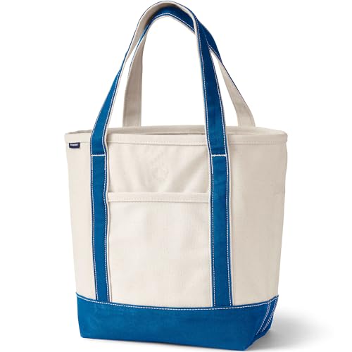 Image of Lands' End Natural Open Top Canvas Tote Natural /beacon Blue Medium Regular Handle