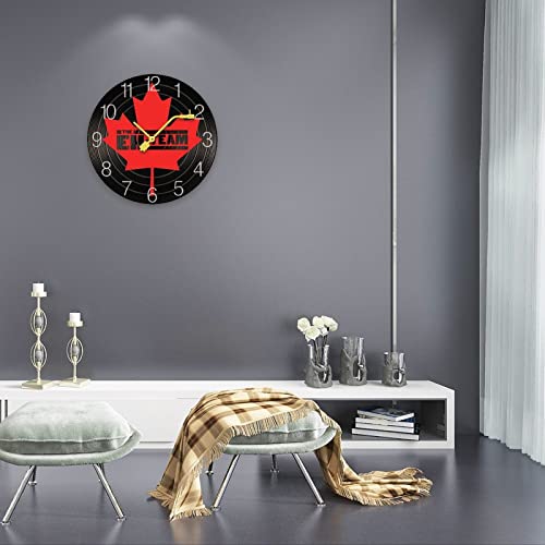 Canadian Maple Leaf Eh Team Wooden Wall Clock Record Round Non Ticking Quartz Silent Clocks Custom Print Decorative #TOP2