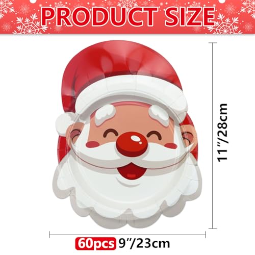 Christmas Plates, 60 Pcs Santa Paper Plates for Merry Christmas Decorations Xmas Winter Holiday Party Supplies – Image 3