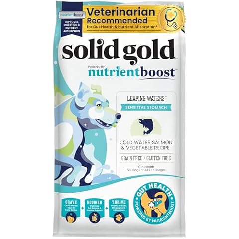 Solid Gold Nutrientboost Leaping Waters - Dry Dog Food for Sensitive Stomach - w/Salmon & Vegetables - Digestive Probiotics for Gut Health - Superfood & Antioxidant Support for Dogs - 3.75 LB Bag Cover