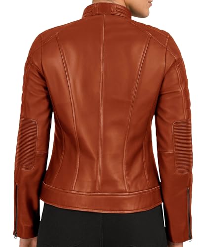 Womens Cafe Racer Leather Jacket - Real Lambskin Stand Collar Motorcycle Style Leather Jackets For Women3
