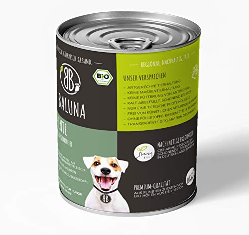 Baluna Bio-Ente Hundefutter | Von Bio-Höfen aus der Region | Hergestellt in DE | Hoher Fleischanteil | Bio-Ente 800g