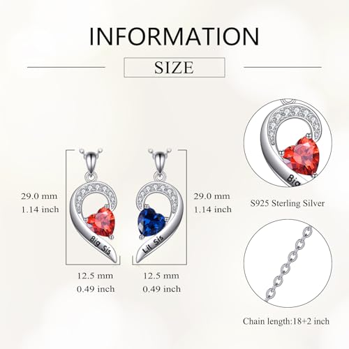 2pcs Sister Necklaces 925 Sterling Silver Good Friends Pendant Heart Jewelry Gifts for Women Friend Sister3