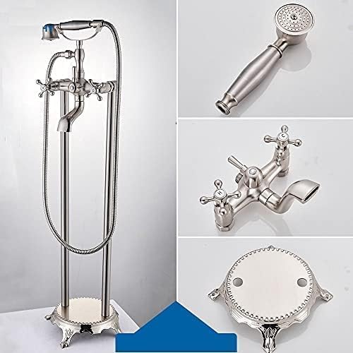 CWCQGH Brushed Nickel Bathtub Faucet Clawfoot Dual Pipe Bathroom Tub Mixer Tap Floor Mounted Swivel Spout Bath Shower Set,Nickel A,Nickel A