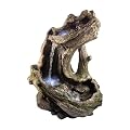 Alpine Corporation WIN454 Outdoor Floor Tiered Log Water Fountain with LED Lights, Rainforest Light Waterfall, 41", Brown