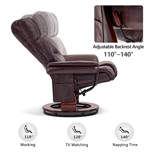 Mcombo Swivel Recliners With Ottoman, Reclining Tv Chairs With Vibration Massage, Faux Leather Ergonomic Lounge Chair For Living Room Bedroom 4832 (Dark Brown) #TOP5