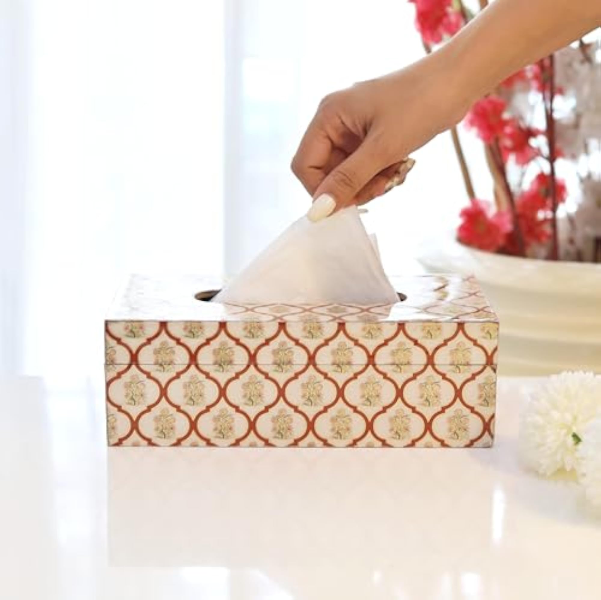 Printed Red & Gold Tissue Paper Holder Box