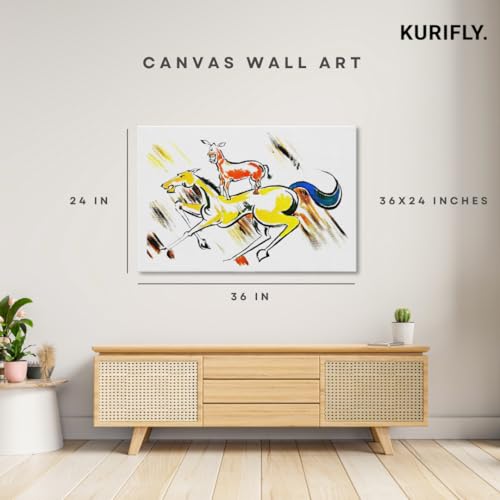 Image of Kurifly Majnu Bhai Painting Print - inchRocking Horse inch Pop Art Canvas (Welcome Movie) - Donkey on Horse - Rolled Canvas (36 inch x 24 inch)