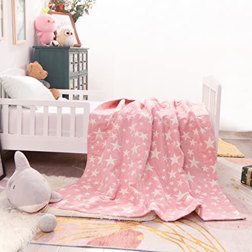 Ntbay AUSNTCOBL-45-PINKSTAR 3 Layer Oversized Muslin Cotton Toddler Blanket, 45X60 Inches Jacquard Reversible Nursery Bed Blanket thumb #3