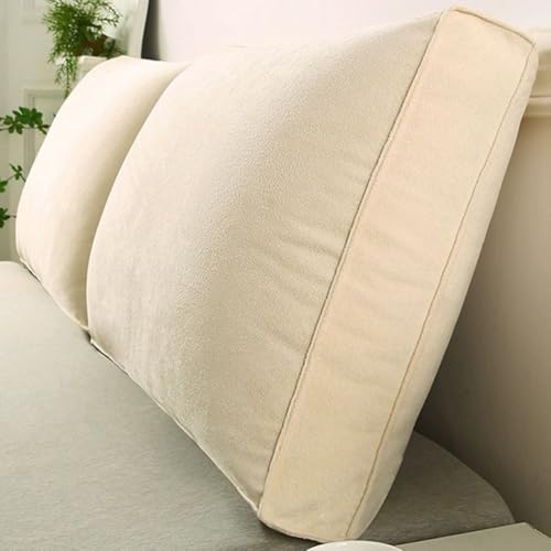 ベージュ,Full/120cm,オーバーサイズヘッドボード枕 大型ベッド用背もたれポジショニングサポートクッション、無地フルボルスターウェッジバックランバー、取り外し可能カバー付き