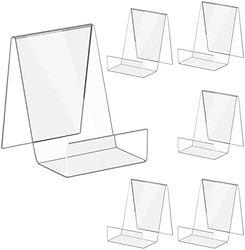 6 Pack Acrylic Book Stand with Ledge, Clear Acrylic Display Easel Book Display Stand, Tablet Holder for Displaying Books, Pictures, Notebooks, CDs, Artworks, etc (4" x 3")