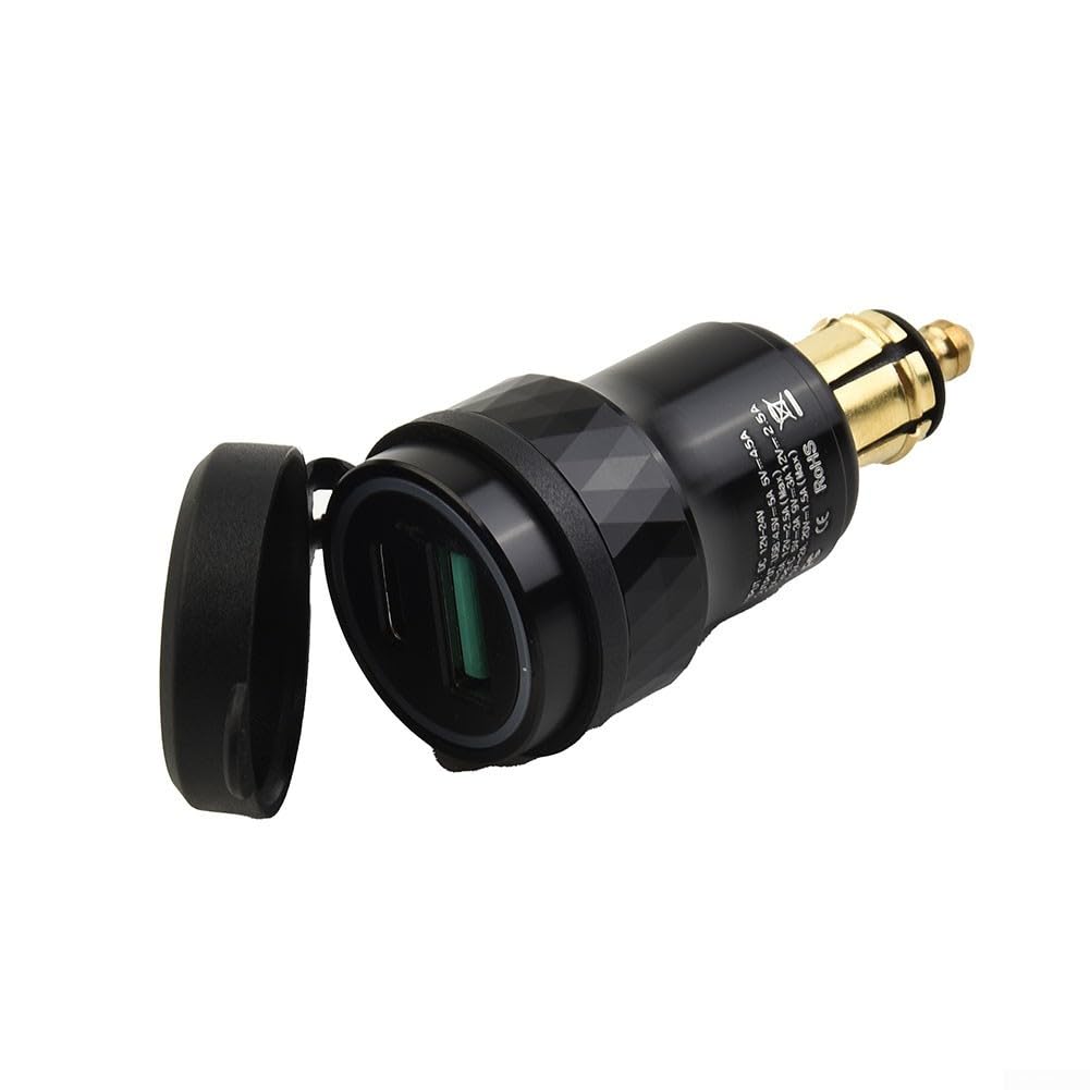 Yhenlovtt Adaptador de cargador dual USB de motocicleta para BMW, enchufe DIN impermeable de 4,2 A, puerto de alimentación de aleación de aluminio CNC para F800/F650/F700/R1200GS/R1200RT, negro
