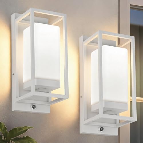 Image of RAYVO Modern Outdoor Wall Light with Dusk to Dawn Sensor, Waterproof Exterior Lighting Fixtures with E26 Base, 3000K LED Bulb Included, Outdoor Sconce Lights for Porch Garage Entryway