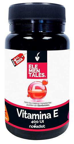 Novadiet - ELEMENTALES VITAMINA E 400 UI Cápsulas con Vitamina E - Complemento Alimenticio - Antioxidante Para Piel, Cabello y Salud - Mejora el Sistema Inmunitario - 60 Cápsulas Blandas
