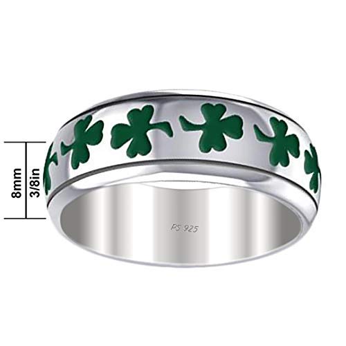 US Jewels and Gems Women's Sterling Silver 8mm Irish Celtic Shamrock 3 Leaf Clover Wedding Band Ring3