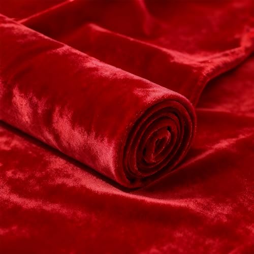 Q&J Fabric Co. Stretch Velvet Fabric by The Yard, 60 Inch Wide x 1 Yard Soft Luxury Versatile Stretchy Spandex Cloth for Upholstery, Sewing, Costume & DIY Crafts Projects (Red)