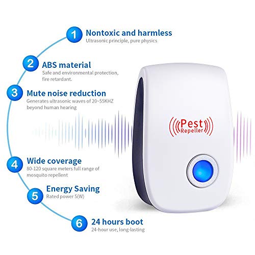 Ultrasonic Pest Repeller, 6 Packs Pest Repellent Plug in, Upgraded Pest Repellent Ultrasonic Pest Control for Mice, Mosquitoes, Insects, Ants, Spiders, Roaches, Rodents, Rats, Non-Toxic.