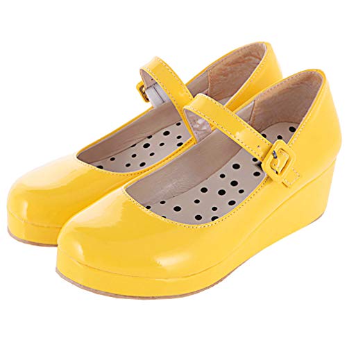Parisuit Womens Mary Jane Wedge Platform Shoes Patent Leather Ankle Strap Pumps Sweet Shoes