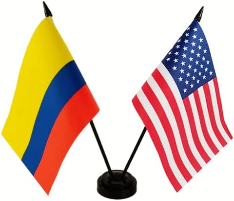 Zigvert American & Colombia Desk Flag Set, American & Colombian Table Flag, 8 x 5 Inches American & Colombia Deluxe Desk Flag - Miniature American & Colombia Table Flag