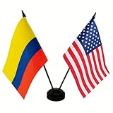 Zigvert American & Colombia Desk Flag Set, American & Colombian Table Flag, 8 x 5 Inches American &